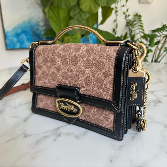 Coach 1941 Riley Top Handle 22 Signature Canvas Brass Tan Black 73937 Crossbody - Picture 3 of 16